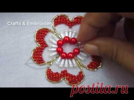 Hand Embroidery, Flower Embroidery Tutorial with Beads, Beads flower making