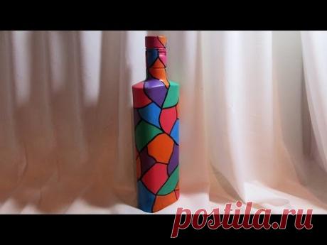 Декор бутылки маркером и акриловыми красками