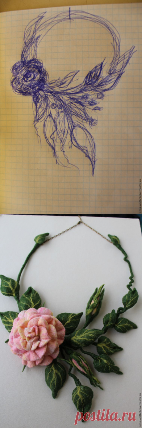 Создаем шикарное колье с розой из войлока - Ярмарка Мастеров - ручная работа, handmade