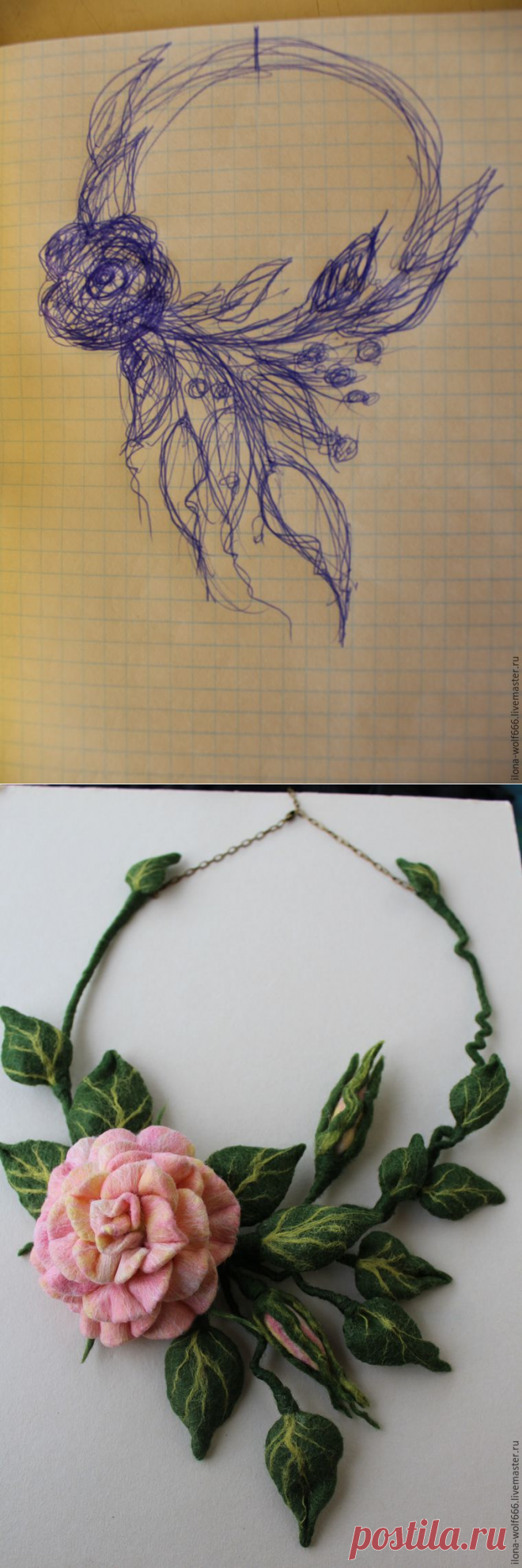 Создаем шикарное колье с розой из войлока - Ярмарка Мастеров - ручная работа, handmade