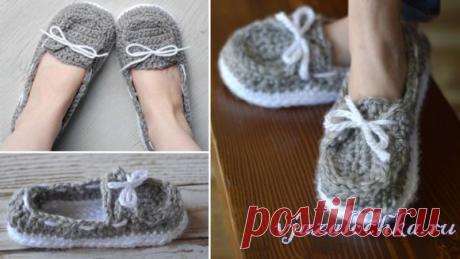 Женские тапочки крючком «Лодочки»