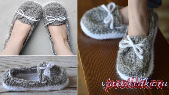 Женские тапочки крючком «Лодочки»