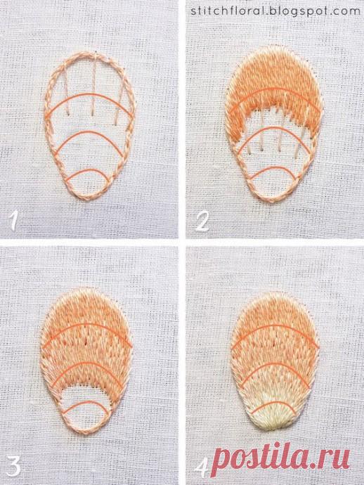 ​Вышивка разных элементов гладью