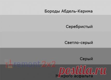 Нейтральные цвета, это те цвета, которые не вызывают у нас никаких тепловых ощущений и ассоциаций. К ним относятся чистые тона черного, белого и серого цветов. А также те оттенки, в которых содержатся одинаковое количество красного и синего, либо желтого и синего пигмента. Это некоторые оттенки фиолетового и зеленого цветов.

Нейтральные оттенки серого: чистый серый, мокрого асфальта, светло серый, серебристый, бороды Абдель-Керима.