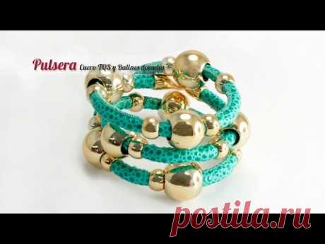 Pulsera con Cuero sintético y plastimetal dorado (ENGLISH CC)