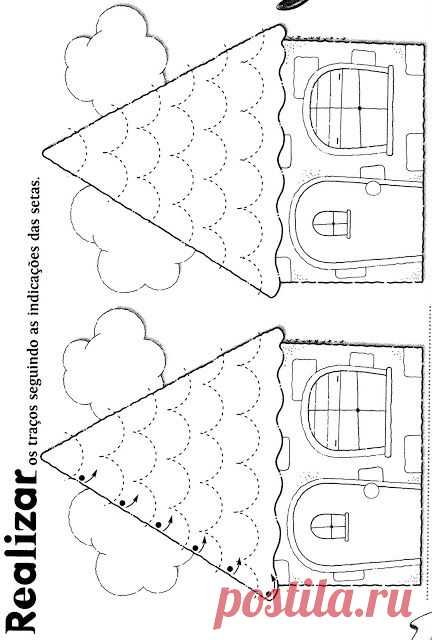 (690) schrijfpatroon voor kleuters, thema huizen, free printable | фрекч