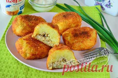 Картофельные котлеты с курицей внутри и сыром на сковороде, рецепт с фото пошагово