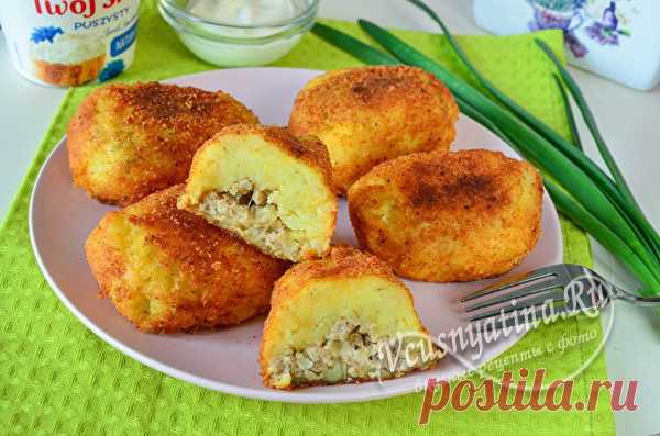 Картофельные котлеты с курицей внутри и сыром на сковороде, рецепт с фото пошагово