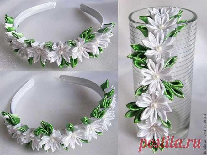 Ободки Наиры Шабловской Kanzashi-Vinchas Атласные цветы, Цветочные ободки и Тканевые цветы в Яндекс.Коллекциях