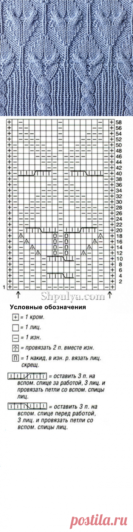 Узор косы спицами 48 — Shpulya.com - схемы с описанием для вязания спицами и крючком