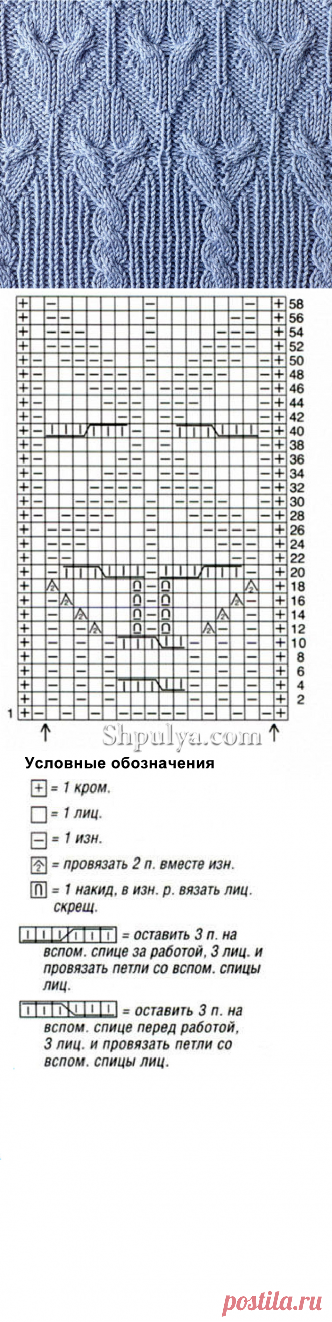 Узор косы спицами 48 — Shpulya.com - схемы с описанием для вязания спицами и крючком