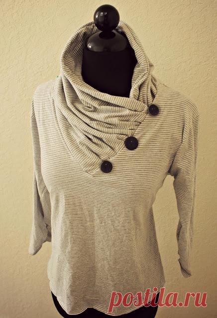 Trash To Couture: DIY: V-neck into Gathered Cowl Collar