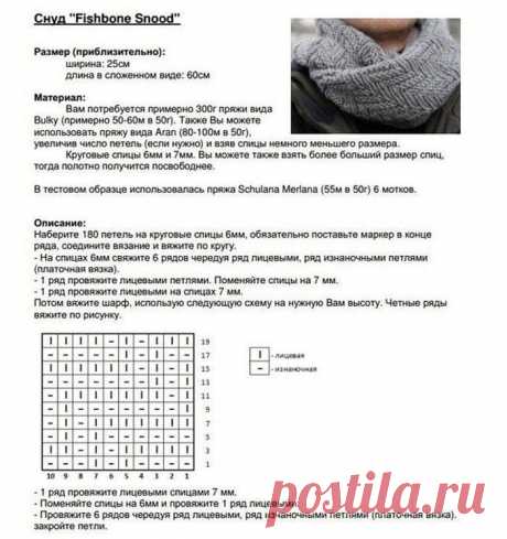 Шарф снуд спицами схема вязания - Как связать шарф снуд (хомут) спицами для начинающих - Фото и видео инструкции