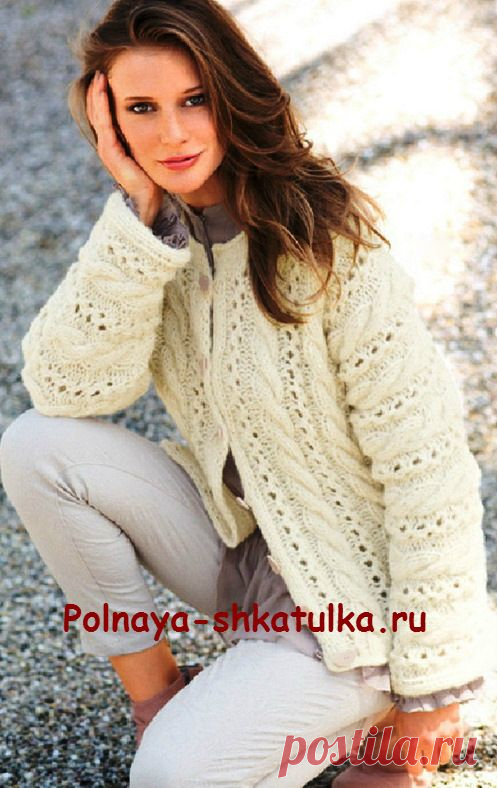 Жакет с ажурным узором | Шкатулка рукодельницы