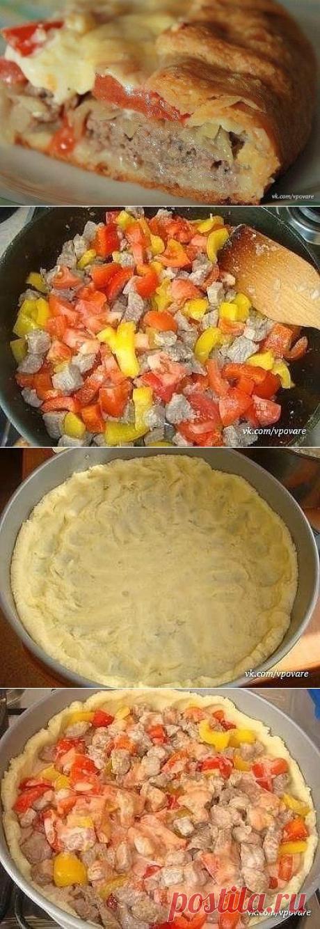 Открытый мясной пирог с картофельным тестом