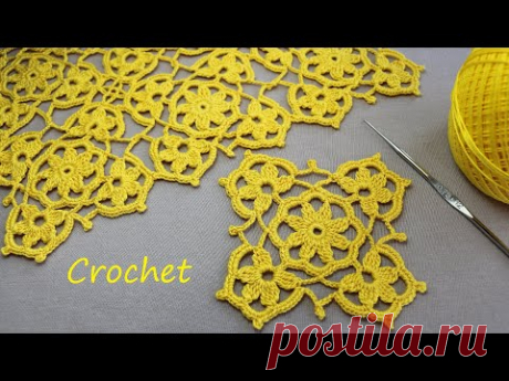 Простой КВАДРАТНЫЙ МОТИВ вязание крючком СОЕДИНЕНИЕ МОТИВОВ   Crochet motif tutorial patterns