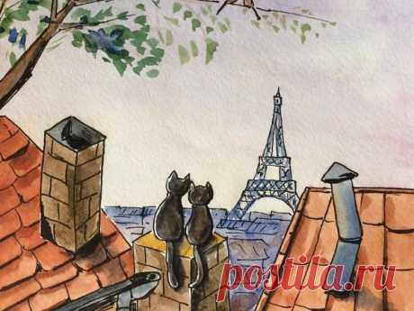 Акварельный рисунок "Романтичные котики" Акварельный рисунок "Романтичные котики"1. Делаем карандашный эскиз. Эскиз желательно делать тонкими линиями. Не беда, если вам плохо виден эскиз &mdash; вы сможете хорошо все увидеть на следующем этапе.2. Берем линер и обводим аккуратно карандашные линии &mdash; этот этап мне нравится...