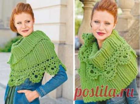 Рельефная манишка-трансформер с ажурной каймой. Крючком. / knittingideas.ru