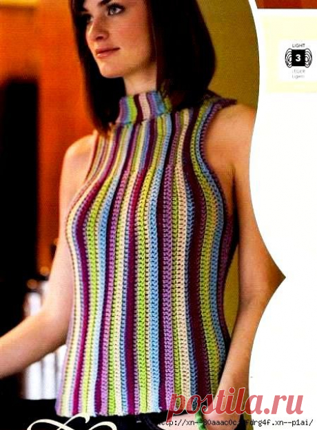 Топ в полоску связан крючком из пряжи пяти цветов в поперечном направлении. Размеры XS-S (M - L, XL - 1X, 2X - 3X). | САМОБРАНОЧКА - сайт для рукодельниц, мастериц