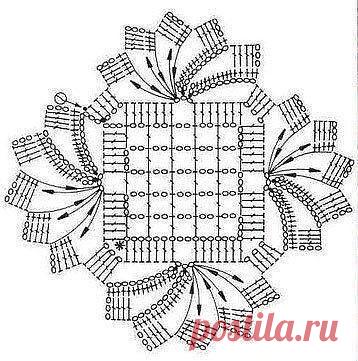 Ажурный квадратный мотив крючком