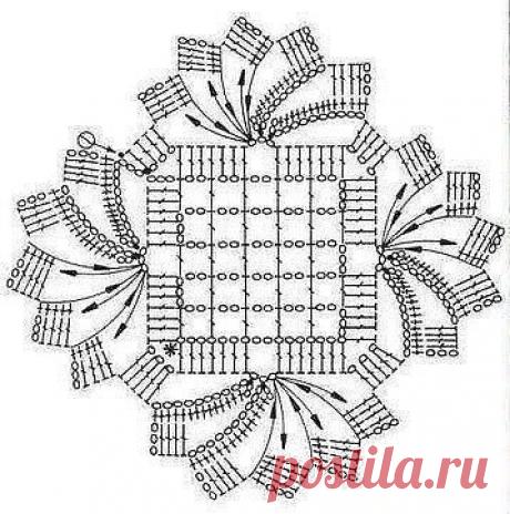 Ажурный квадратный мотив крючком