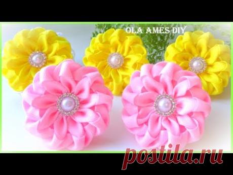 Канзаши/Цветы из репсовой ленты/Kanzashi Grosgrain Ribbon Flower Tutorial/Flor de Fitas/Ola ameS DIY - YouTube