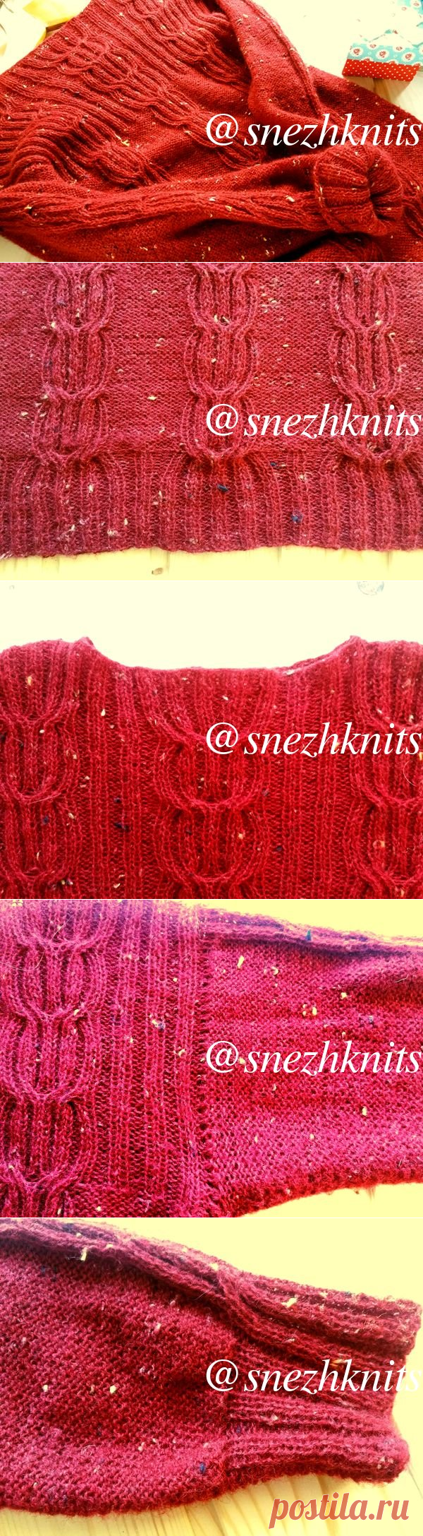 Красный пуловер с косами - вязание спицами | АЖУР - схемы узоров