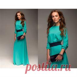 ЛЮБЛЮ ПЛАТЬЯ интернет-магазин платьев - Платье длины макси бирюзовое с синим поясом