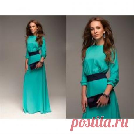 ЛЮБЛЮ ПЛАТЬЯ интернет-магазин платьев - Платье длины макси бирюзовое с синим поясом