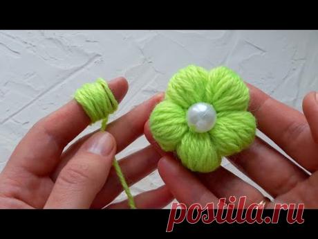 Как сделать пышный цветок без спиц и крючка! Super Easy Woolen Flower!