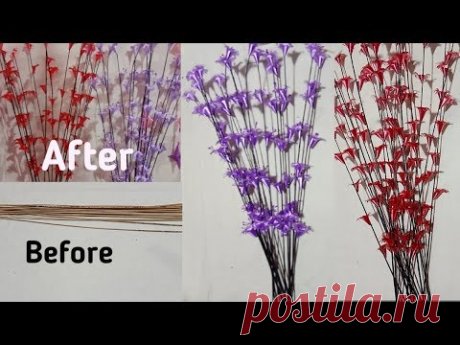 Bunga Terompet dari pita plastik dan Lidi || Home decoration ideas