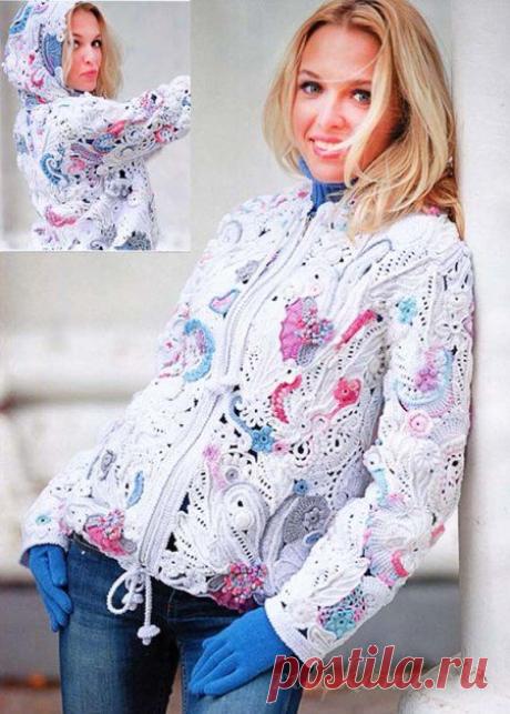 Куртка вязаная техникой фрифром и ирландское кружево » Сайт &quot;Ручками&quot; - делаем вещи своими руками