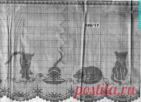 Филейная занавеска с кошками. Схема