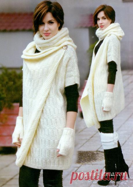 Женский комплект: асимметричный жакет и шарф-снуд. Спицами. Автор С.Волкодав. / vjazhu-sama.com