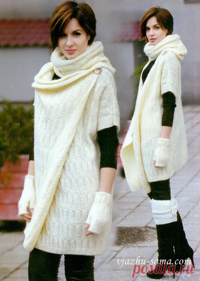Женский комплект: асимметричный жакет и шарф-снуд. Спицами. Автор С.Волкодав. / vjazhu-sama.com