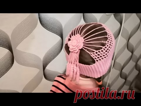 Шапочка крючком для девочки.  Ажурная, необычная шапочка для девочки.