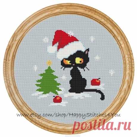 Cross Stitch Pattern PDF christmas cat DD0129 от HappyStitches4You