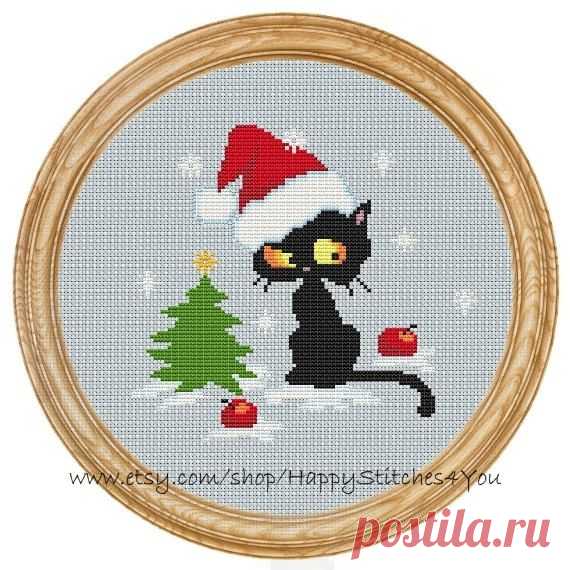 Cross Stitch Pattern PDF christmas cat DD0129 от HappyStitches4You