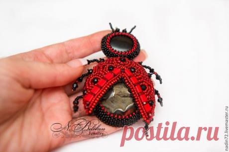 (11) Купить Брошь божья коровка - ярко-красный, красный, чёрный, брошь, украшения ручной работы | beading // embroidery 2