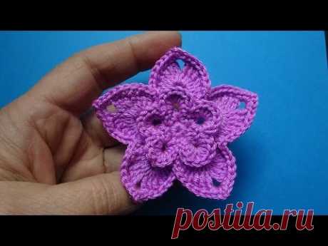 Вязаный цветок пятилистник Crochet flower 81