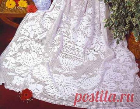 Занавеска с цветочной вазой Схема вязания крючком занавески с цветочной вазой