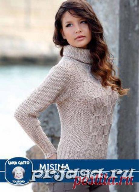 Женский пуловер спицами, из Lana Gatto