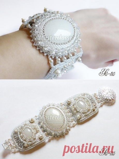 Браслет из бисера и бусин с элементами вышивки. Нежность. Мастер-класс с пошаговыми фото