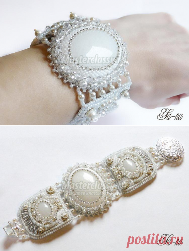 Браслет из бисера и бусин с элементами вышивки. Нежность. Мастер-класс с пошаговыми фото