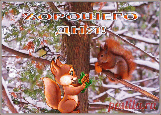 Открытка хорошего дня с лесными белочками