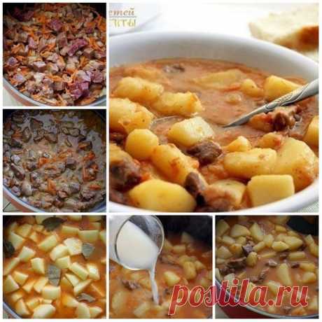 Картошечка, тушенная с мясом (как в д/садике).

Вам потребуется:
Говядина - 400-600 гр
Чищеный картофель - 1 кг ( к-во не принципиально). Лучше брать тот сорт картофеля, который имеет свойство развариваться, т.е рассыпчатый)
1 луковица
1 морковка
1 ч. л муки
1 спелая помидорина или 1 ч. л том. пасты ( можно без того и другого)
Как готовить:
1. Порезать лук и кубиками морковку. Слегка спассировать на растительном масле сразу в кастрюле. ( для маленьких детей не пассировать,...