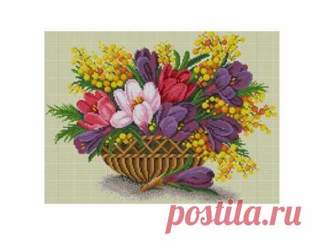 Схема для вышивки крестиком Крокусы и мимозы купить в интернет-магазине Ярмарка Мастеров по цене 350 ₽ – VZSRSRU | Схемы для вышивки, Рошаль - доставка по России