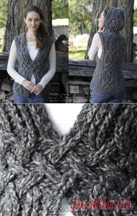 Вязаная безрукавка с капюшоном | ДОМОСЕДКА