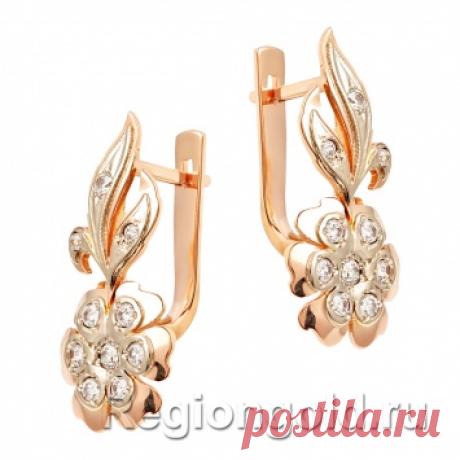 Серьги СССР из красного и белого золота с фианитами купить в интернет магазине, цены