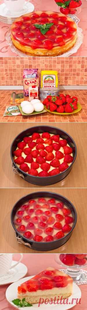 Торт с клубникой, сырным кремом и желе